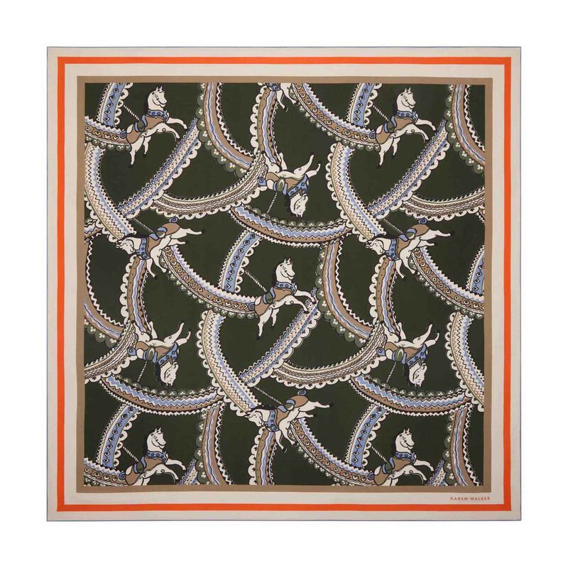 Karen Walker Carousel Classic Silk Scarf Olive Multi image number 1